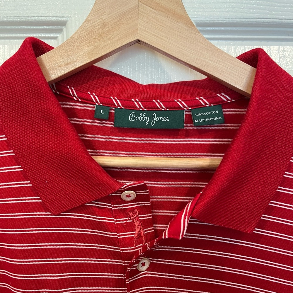 Bobby Jones Performance Men's L Golf Polo Shirt in red/white stripe
